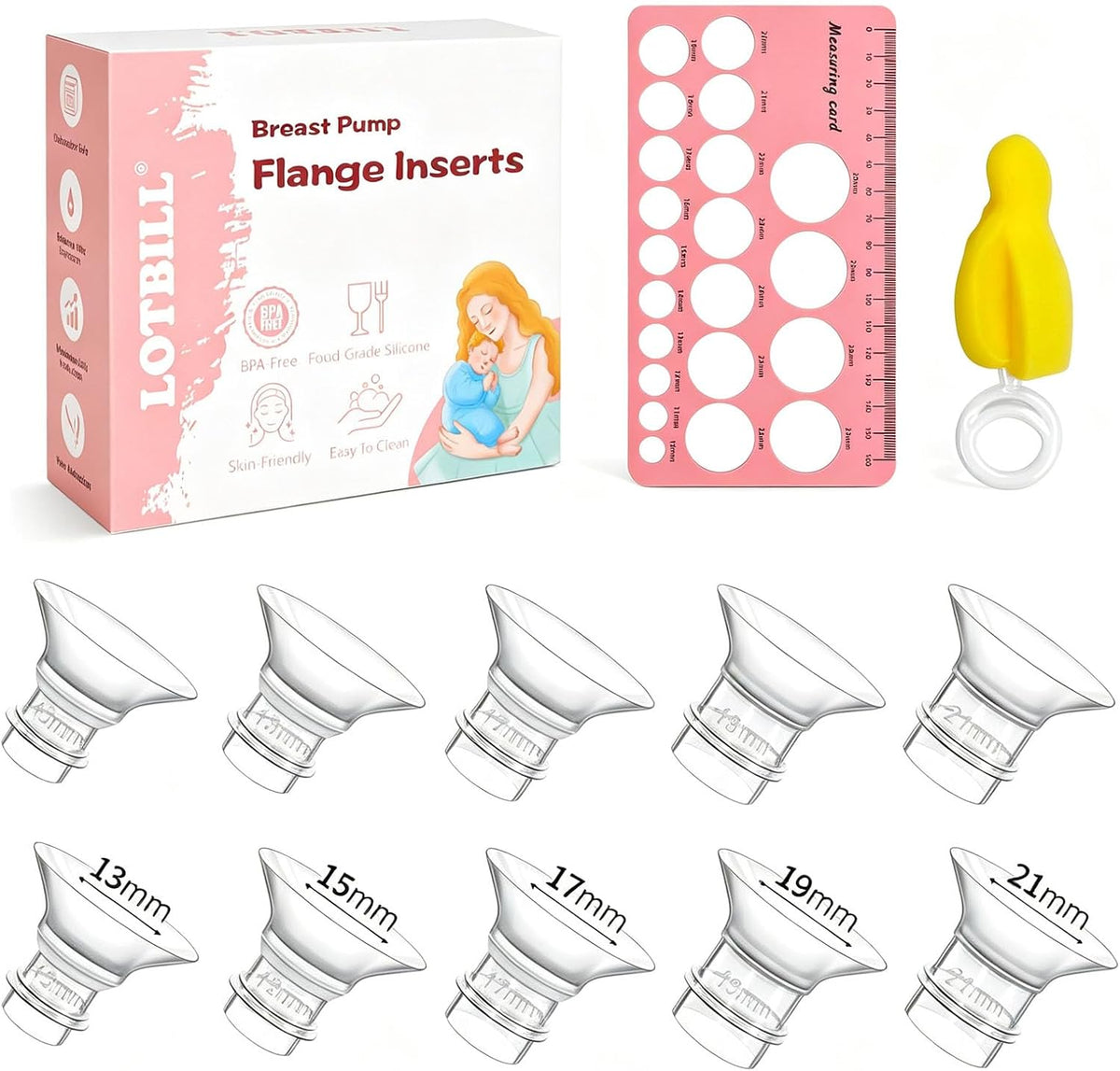 Flange Insert 13/15/17/19/21mm 10PCS Compatible with Momcozy S12 Pro/S9 Pro/S12/S9/Medela/Spectra etc Electric Breast Pump 24mm Flange/Shield, Reduce 24mm Tunnel Down to Correct Size