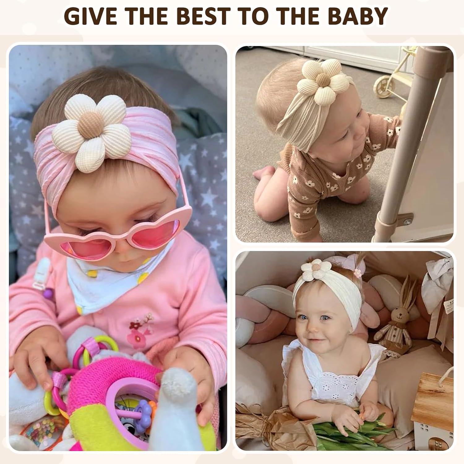 3 Pcs Baby Flower Headbands Baby Girl Nylon Headband Soft Newborn Hairbands