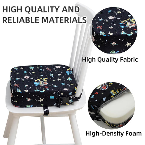 Eiury Toddler Booster Seat for Dining Table, Portable Kids Booster Seat with Safety Buckles Portable Increasing Booster Cushion with Non-Slip Bottom (Black Astronaut)