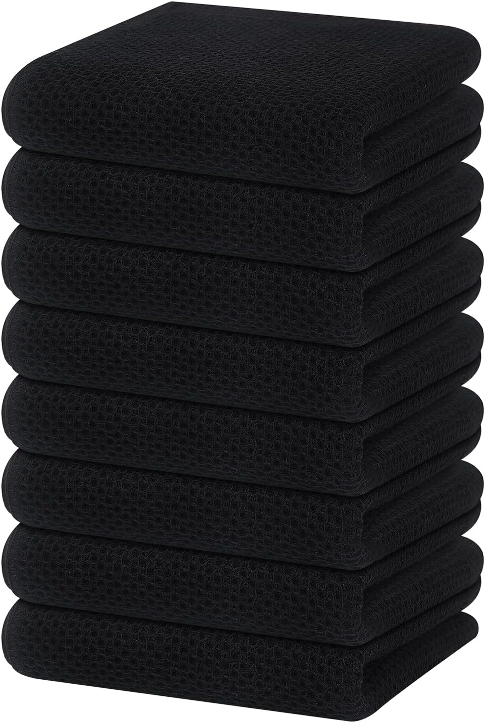 Homaxy 100% Cotton Waffle Weave Kitchen Dish Towels 8-Pack, Black