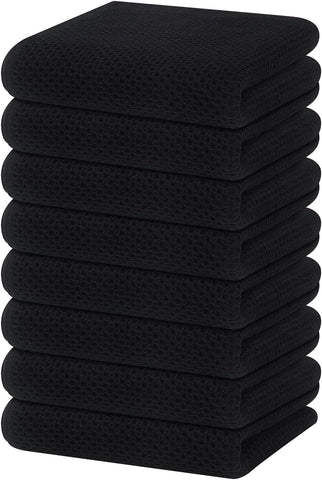 Homaxy 100% Cotton Waffle Weave Kitchen Dish Towels 8-Pack, Black