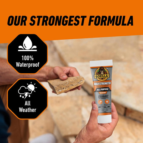 Gorilla Max Strength Construction Adhesive, Clear, 7 oz Tube, 1-Pack