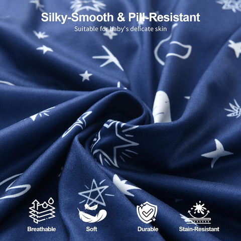 Baby Crib Sheets 4 Pack for Boys and Girls Fit for Standard Crib Toddler Mattress Breathable Soft Microfiber Baby Sheet 28x52x8in，Stars & Moon & White Clouds & Mars：Crib Sheets