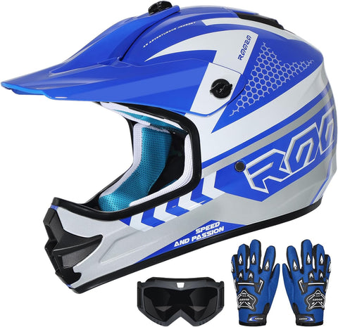 Youth Kids Dirt Bike Helmet DOT Approved, Full Face Motocross Set