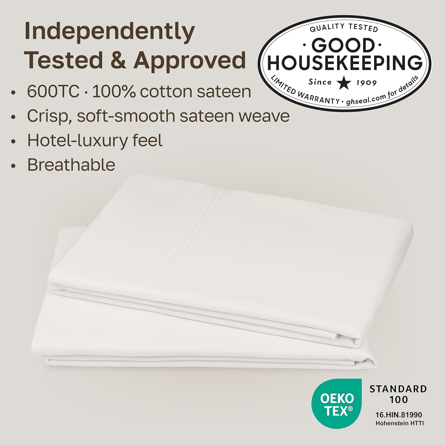 California Design Den 600 TC Set of 2 King Size Pillowcases, True Ivory