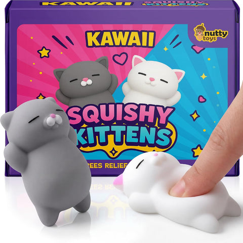 Nutty Toys Squishy Cat Set - 2" Soft Silicone Kawaii Kitties, Top Stress Relief Toy 2026 Unique Gifts for Teens Kids Women Men Adults Best Teenage Girls Teen Boy Tween Christmas Stocking Stuffers Idea