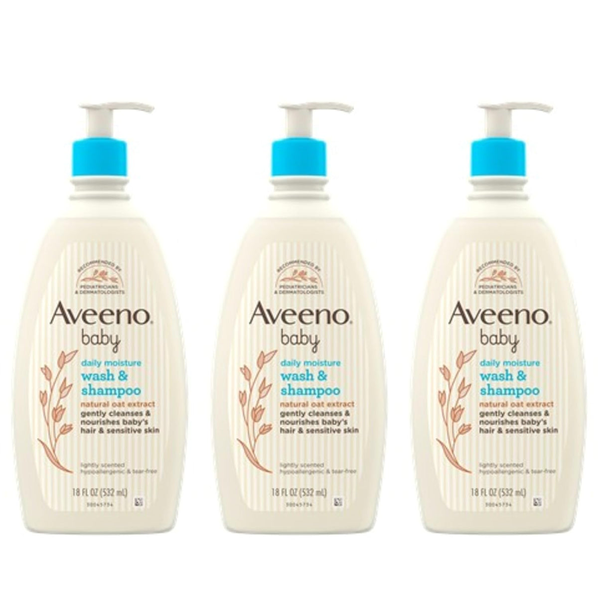Aveeno Baby Gentle Body Wash & Shampoo, 3 Pack, 3 x 18 fl. oz