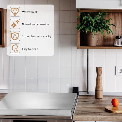 Therwen Stainless Steel Gas Stove Top Cover Noodle Board Cooktop Cover Large Electric Stove Burner Covers Provides Extra Work Counter, 30'' x 22'' x 2.5'' (Silver)