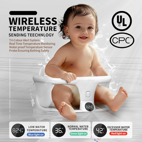 Baby Bath Seat 6+ Months with Temp Display Non-Slip Suction Base Tub Seat