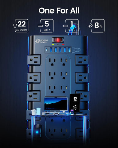 SUPERDANNY Power Strip Surge Protector, 22 AC 6 USB, 2100J, 8Ft, 1875W/15A