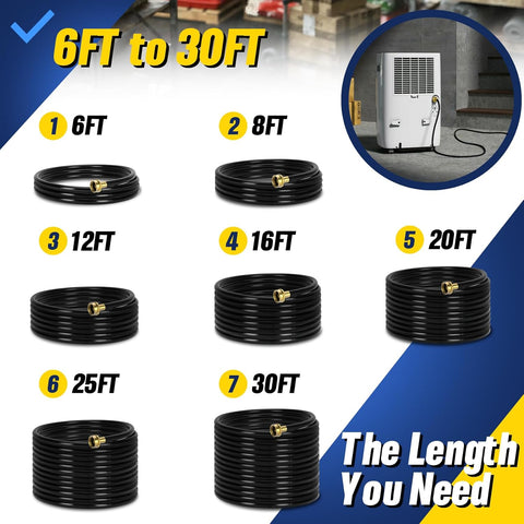 20FT Dehumidifier Drain Hose with 3/4" FHT Brass Connector, Leak-Proof