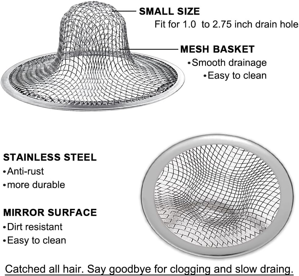 Seatery 2.75" Top / 1.0" Basket Bathtub Drain Strainers, Bathroom Sink Strainers, Shower Drain Hair Catcher, Drain Strainer for Laundry, Mop Pool, Utility, Slop, RV Sink, Stainless Steel, Pack-6