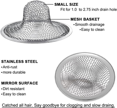 Seatery 2.75" Top / 1.0" Basket Bathtub Drain Strainers, Bathroom Sink Strainers, Shower Drain Hair Catcher, Drain Strainer for Laundry, Mop Pool, Utility, Slop, RV Sink, Stainless Steel, Pack-6