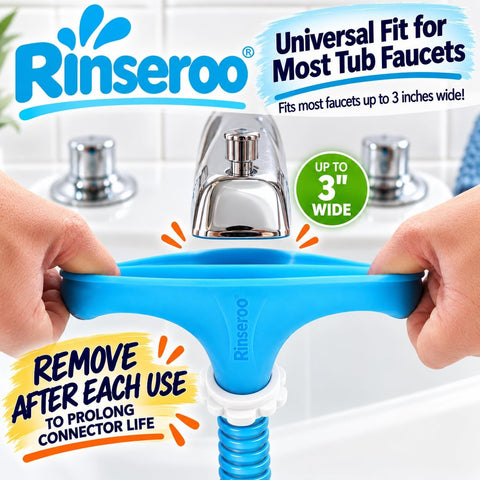 Rinseroo: Slip-On Tub Hose – As Seen on Shark Tank – 5ft Flex Bathtub Faucet Sprayer – Easy Rinse for Pets, Hair & Cleaning – No Installation Needed – Fits Faucets Up to 3” Wide – Mess-Free & Portable