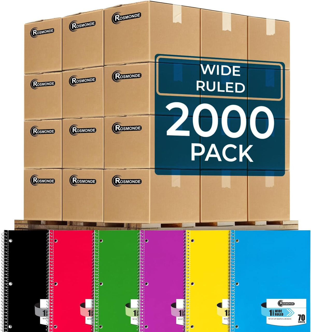 Rosmonde 2000 Packs 1 Subject Notebooks Bulk, Wide Ruled, 70 Sheets