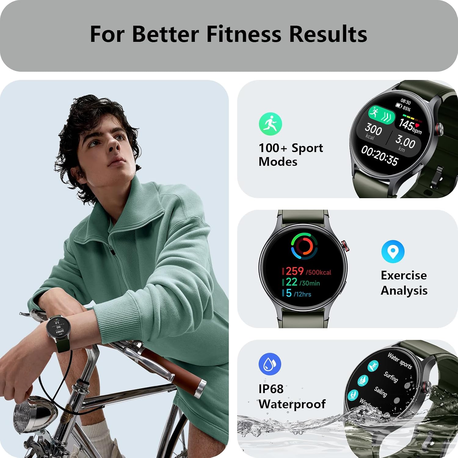 Smart Watch for Men Women, Answer/Make Call, AMOLED Ultra-Clear Screen Activity Trackers with Heart Rate/Sleep/SpO2 Monitor, Smartwatch for iPhone/Samsung/Android, 110+ Sport Modes, 3ATM Waterproof