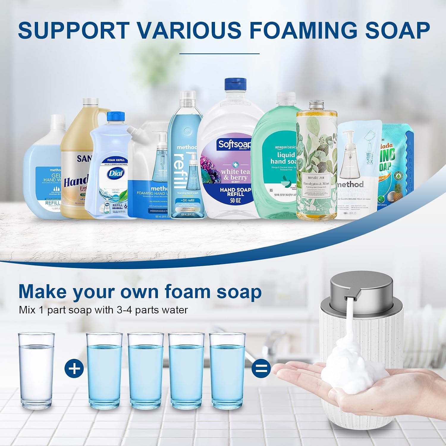 Ceramic Foaming Soap Dispenser, 12 oz Bathroom Foam Hand Soap Dispenser, Refillable Lotion Soap Dispenser with Removable Pump for Kitchen Hand Wash Dispenser, Modern Home Decor(2Pack-Speckled White)