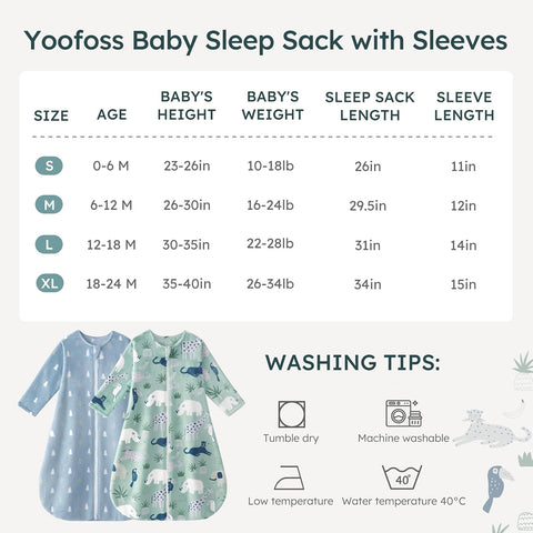 Yoofoss Baby Sleep Sack 18-24 Months TOG 1.5 Long Sleeve 2-Way Zipper