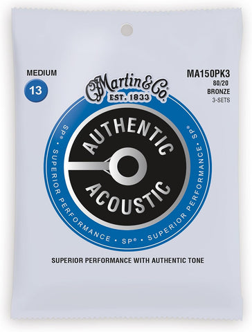 Martin Authentic Acoustic Guitar Strings, Superior Performance Extra Light 10-47 80/20 Bronze, 3 Pack
