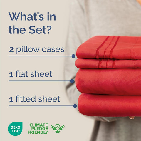 Queen Size 4 Piece Sheet Set - Comfy Breathable & Cooling Sheets - Red