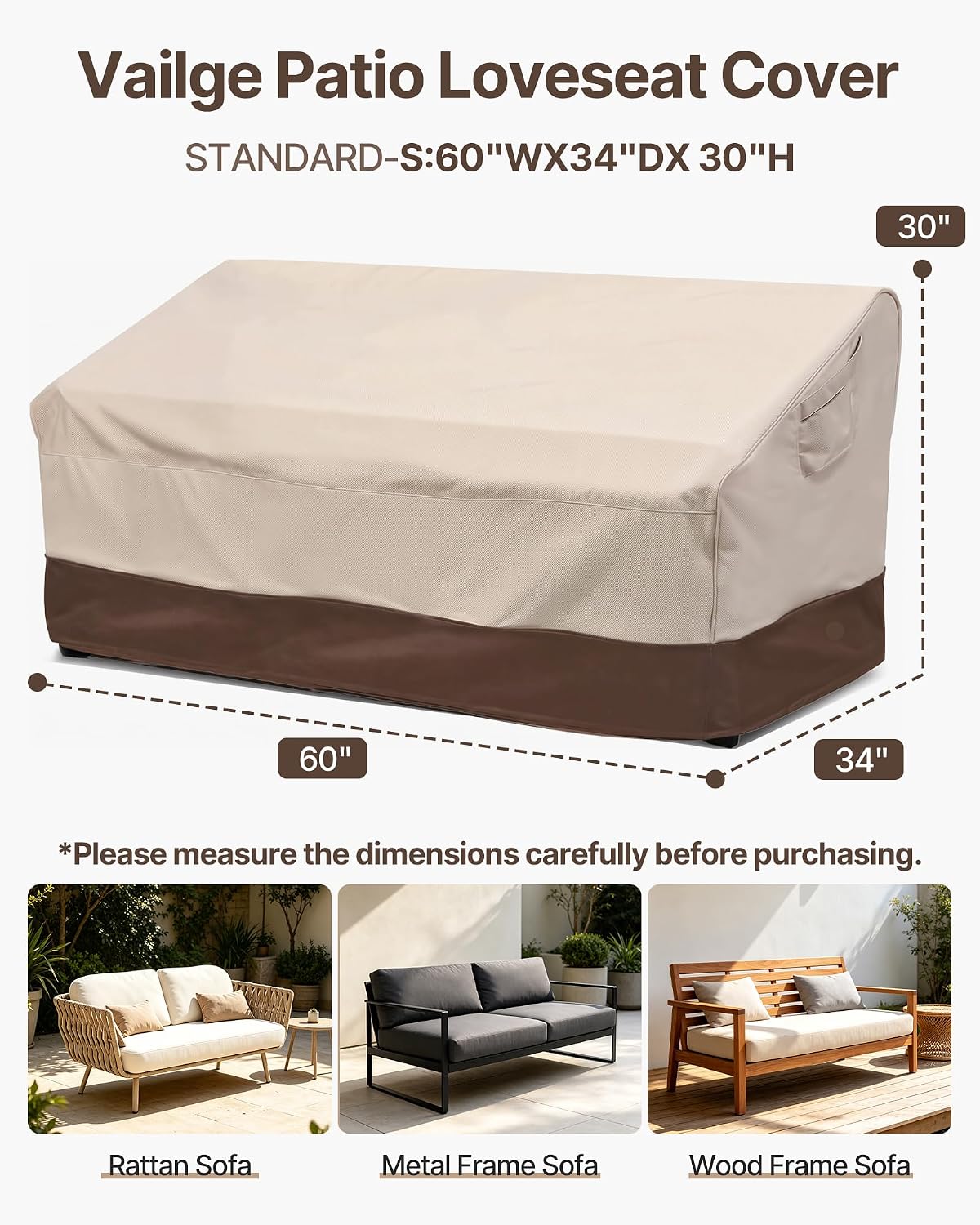 Vailge Patio Loveseat Cover 2-Seater & Outdoor Sofa Couch Cover Waterproof