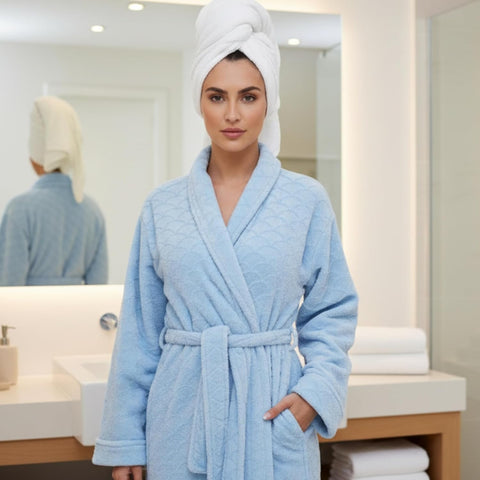 Just Love Women's Plush Fleece Bathrobe, Shawl Collar Jacquard Robe with Tie Belt