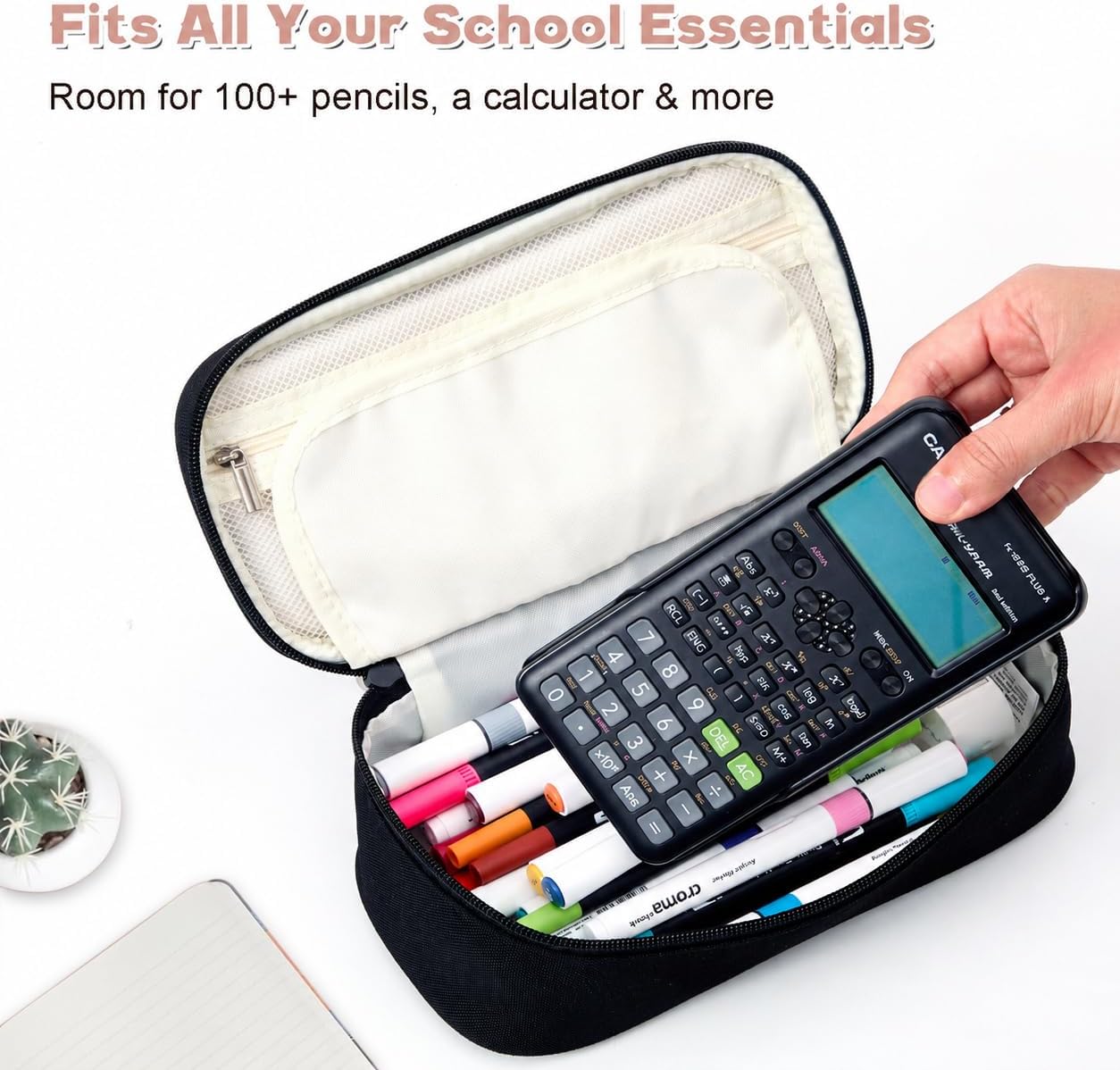 Pencil Case Pouch, Large Capacity Pen Bag Organizer, Cute Aesthetic Pencil Box for Girls Boys Kids, Back to School Supplies, Teacher Supplies Classroom Essentials, Black
