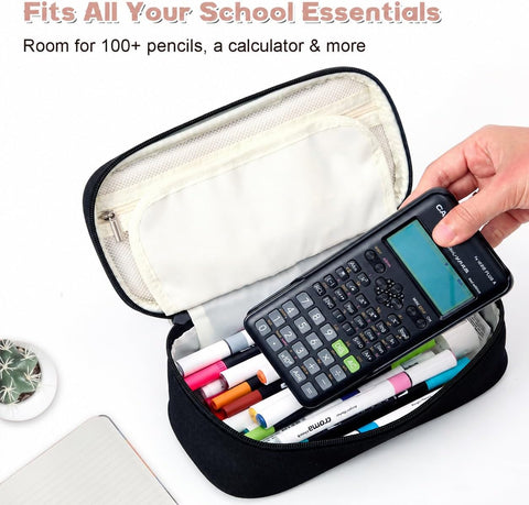 Pencil Case Pouch, Large Capacity Pen Bag Organizer, Cute Aesthetic Pencil Box for Girls Boys Kids, Back to School Supplies, Teacher Supplies Classroom Essentials, Black