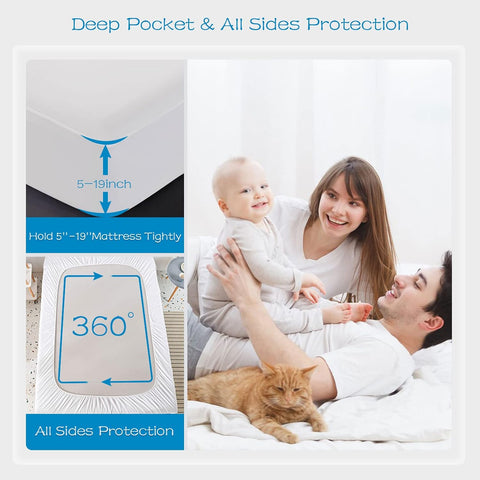 GRT 1 Pack 100% Waterproof Mattress Protector Twin Size, Breathable & Noiseless Waterproof Mattress Cover Fitted Deep Pocket from 5" to 19", Smooth Washable Twin Bed Protector - Vinyl Free