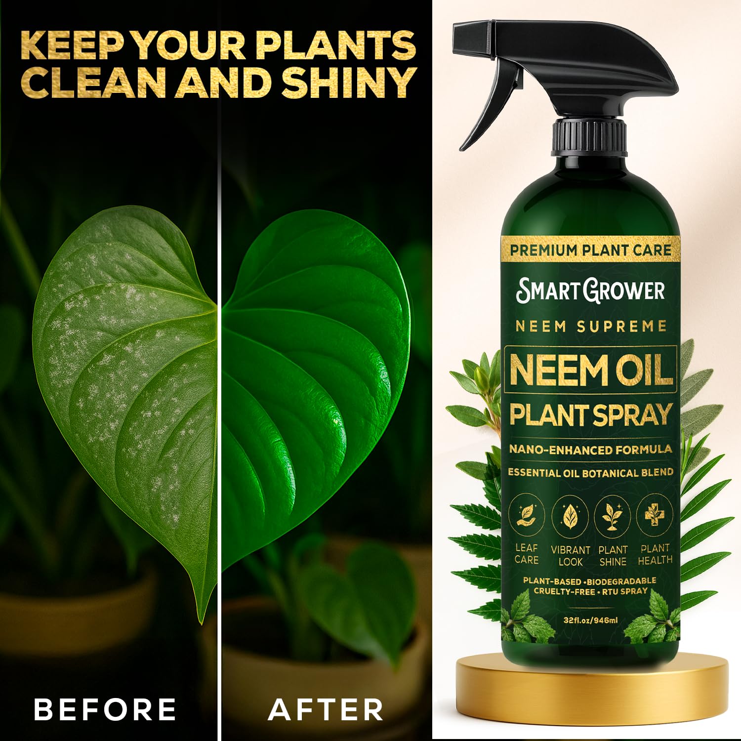 Neem Oil Spray for Plants Botanical Blend, with Natural Essential Oil, 32oz