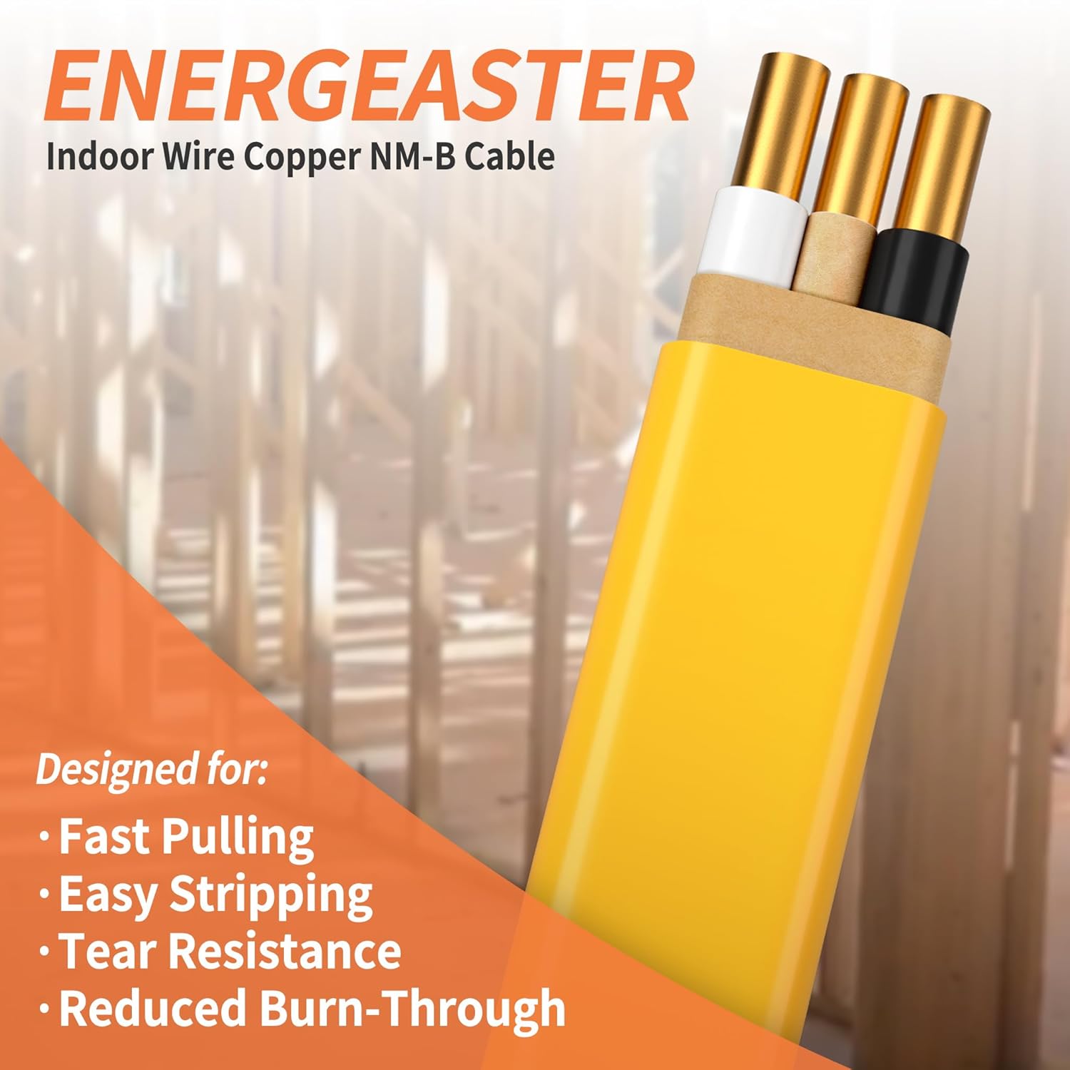Energeaster Solid Indoor 12/2 W/G NMB Cable 100ft, Electrical Wire, Yellow