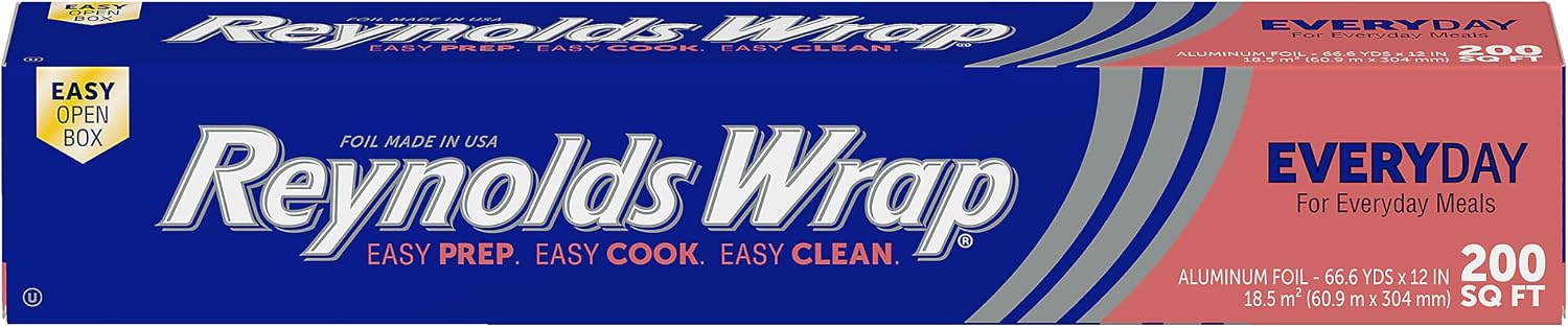 Reynolds Wrap Everyday Strength Aluminum Foil Roll, 12 Inch Wide, 200sq ft