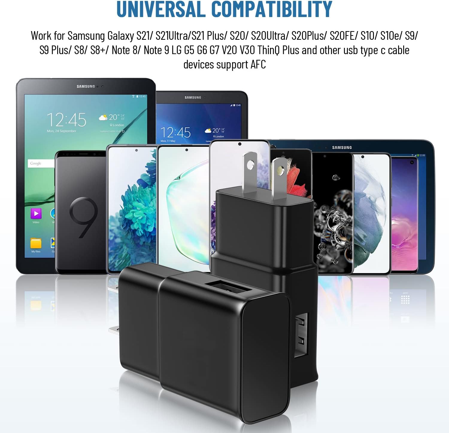 Adaptive Samsung Fast Charger kit with 8Ft USB Type C Charging Cable for Samsung Galaxy S8/S8 Plus/S9/S9 Plus/S10/S10e/S26/S20/S20+/S21/S21+/S21 Ultra/S23/S22/S22+/S22/S25 Ultra/Note 8/Note 9/10/20