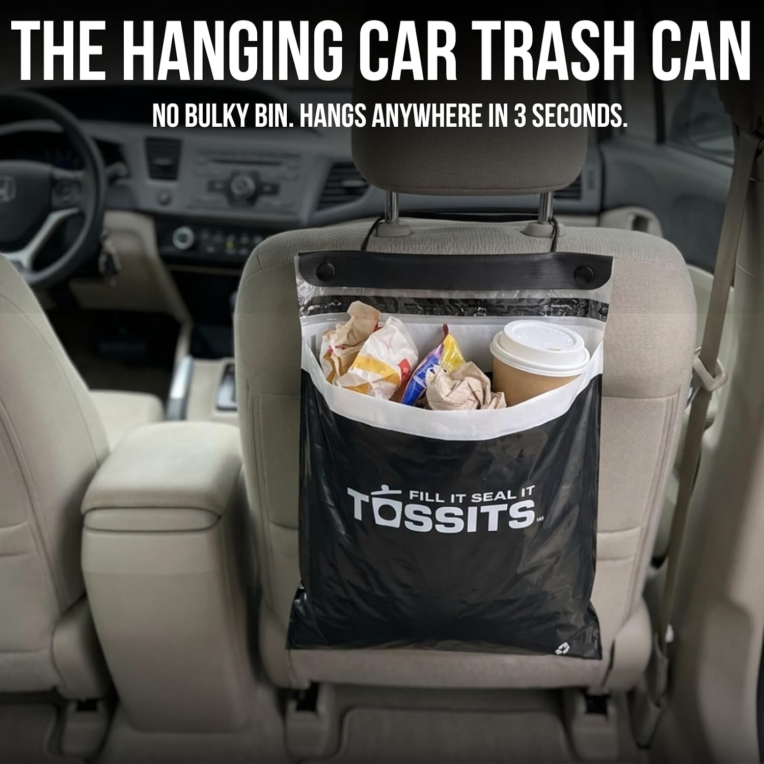 Tossits Hanging Car Trash & Garbage Bags, Disposable, Black 21 Count