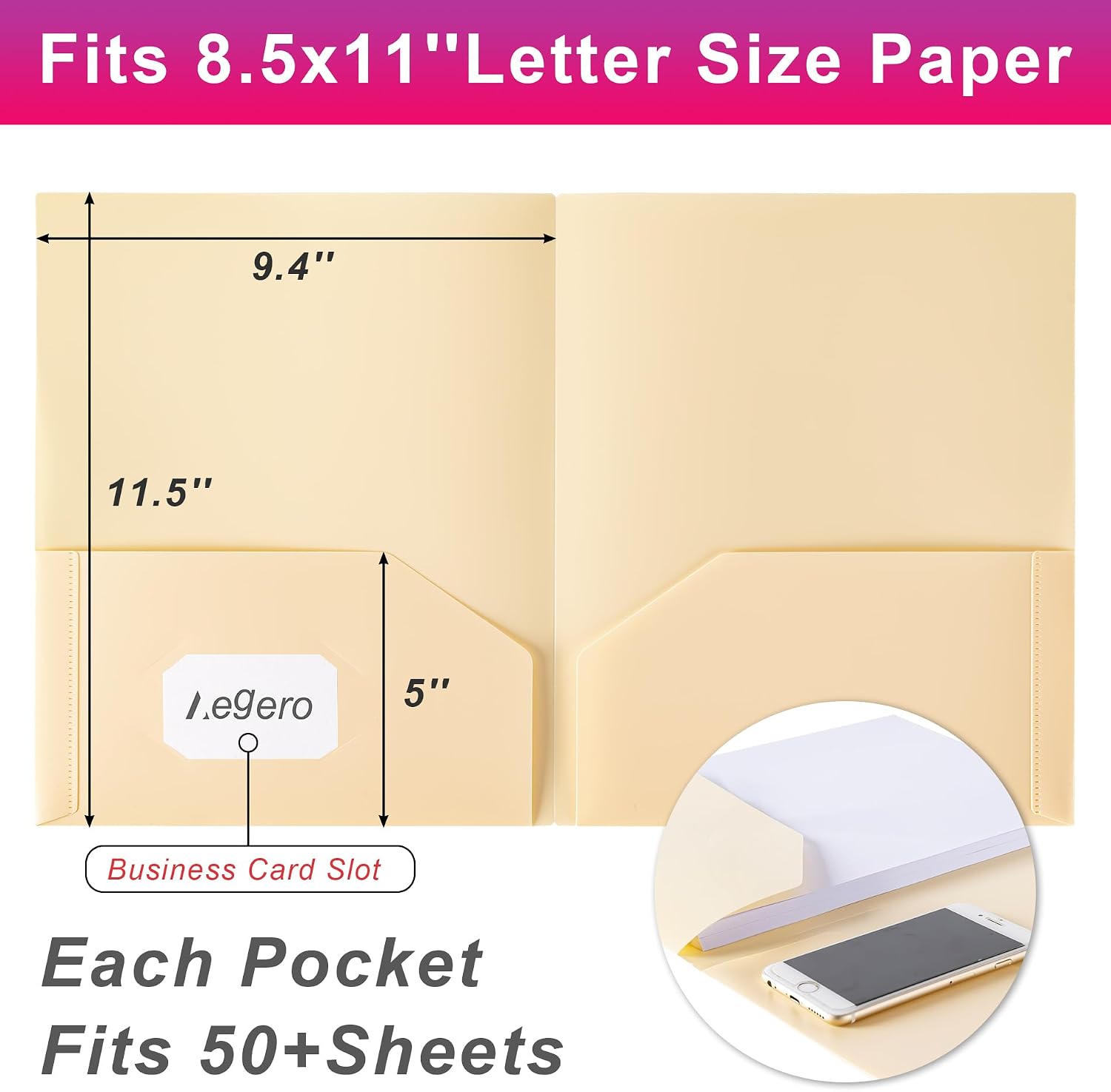 Aegero Plastic Folders with Pockets (7 Pack, Light Blue)