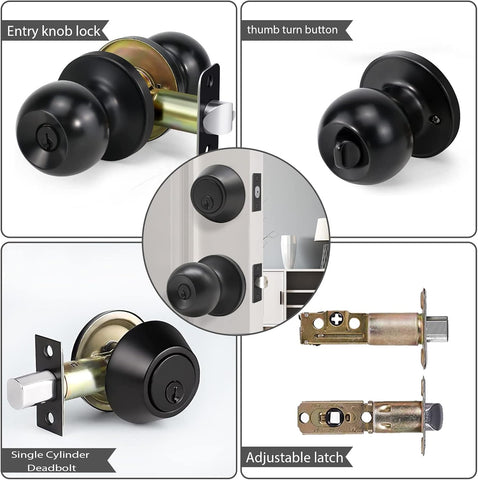 Value Pack Door Lock with Key and Deadbolt, Keyed Alike Exterior Door Handle Set for Front and Entry Doors, Matte Black Finish, 3 Pack