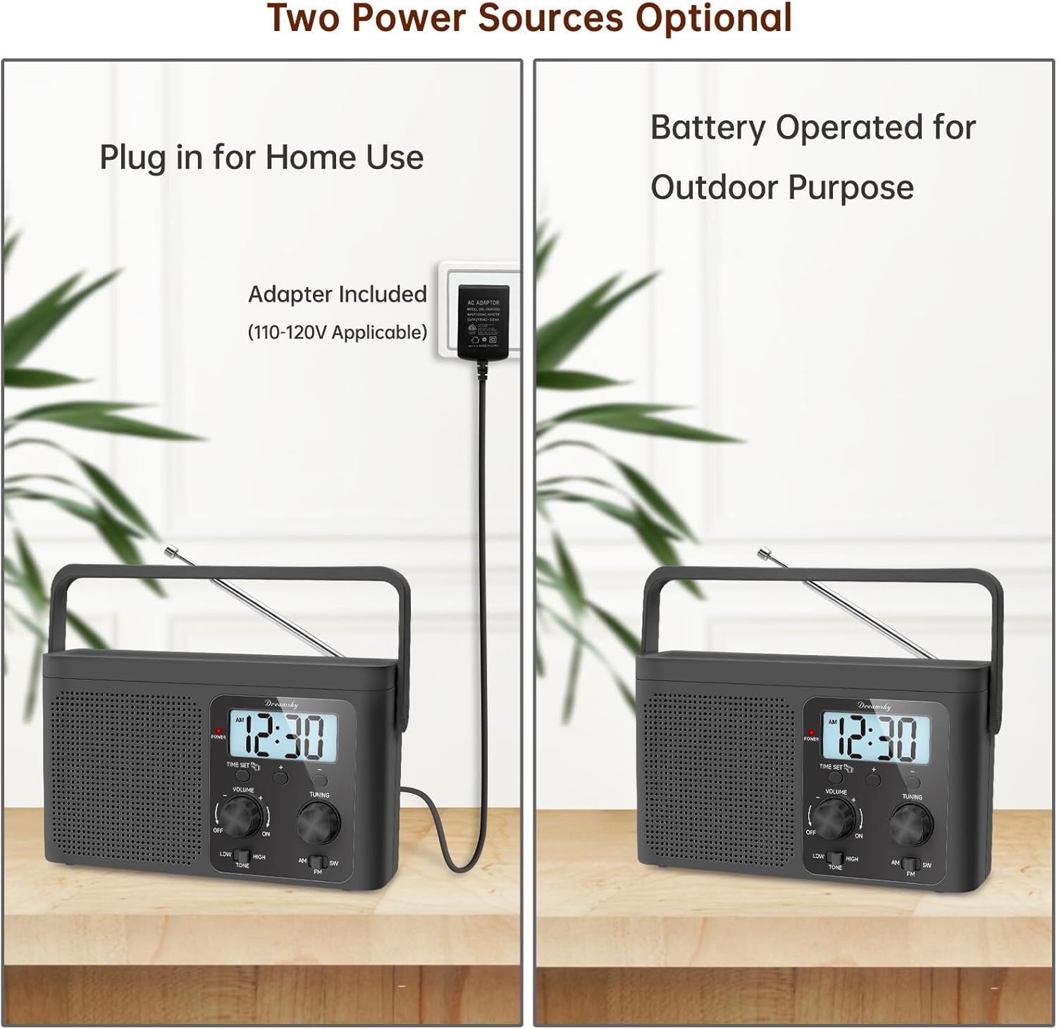 DreamSky AM FM Radio Portable Shortwave Radio Battery Powered/Plug in Wall