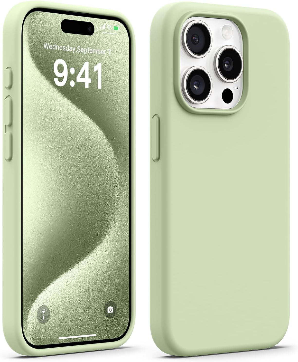 AOTESIER Compatible with iPhone 15 Pro Case, Full Body Food-Grade Silicone Wear-Resistant, Anti-Drop Protection with Soft Anti-Scratch Microfiber Lining Phone Case, Light Green