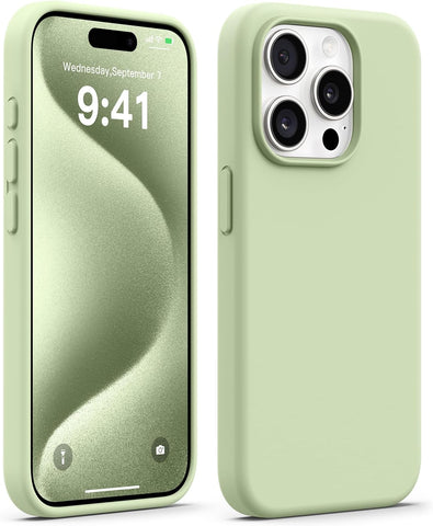 AOTESIER Compatible with iPhone 15 Pro Case, Full Body Food-Grade Silicone Wear-Resistant, Anti-Drop Protection with Soft Anti-Scratch Microfiber Lining Phone Case, Light Green