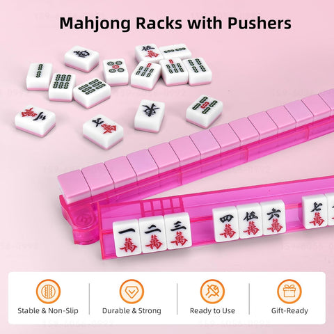 Premium Clear Mahjong Racks with Pushers,4-Pack Non-Slip Acrylic Racks