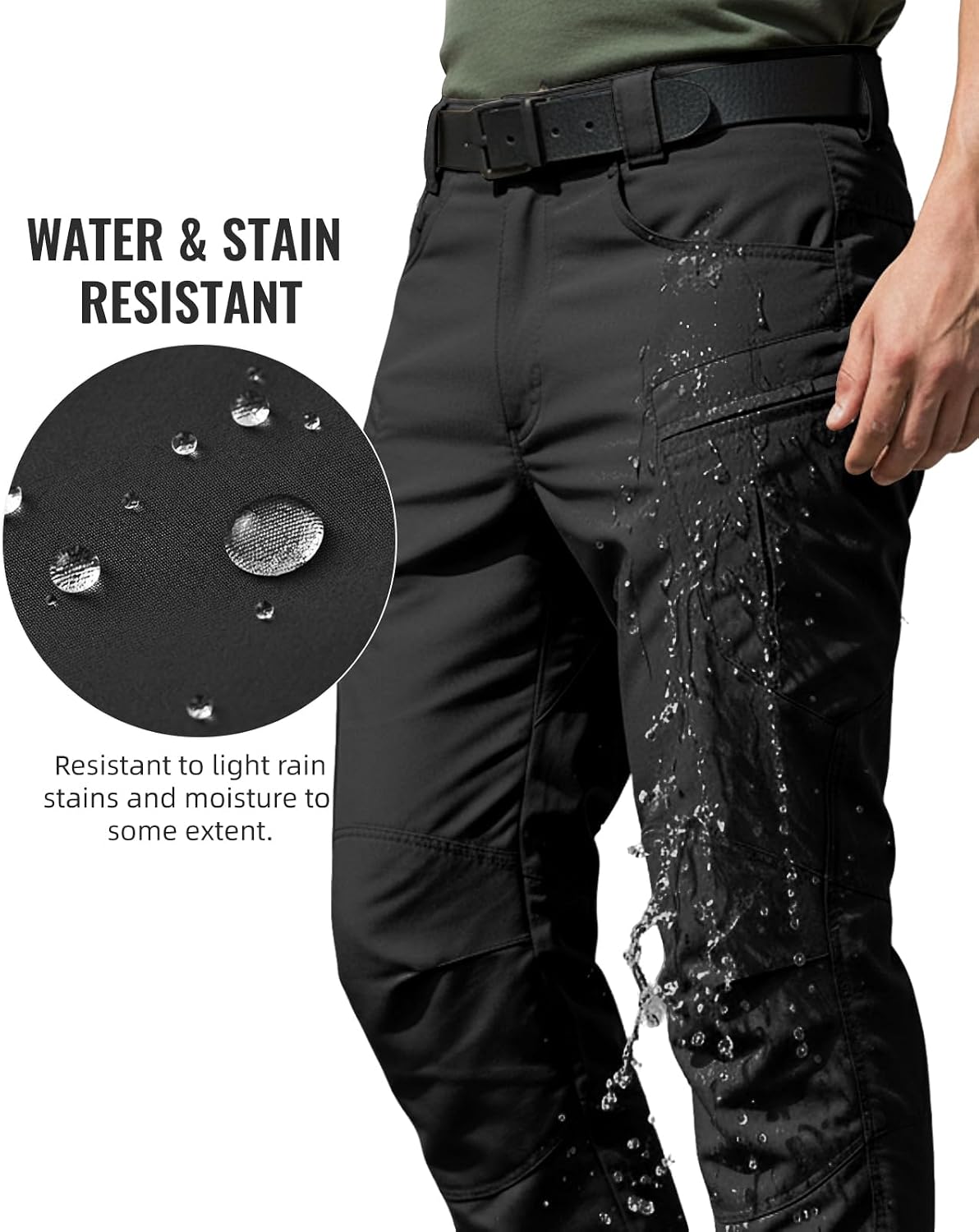 Men's Stretch Tactical Pants Waterproof Ripstop Fabric Cargo Pants Lightweight Casual Hiking Outdoor Work Pants (No Belt)