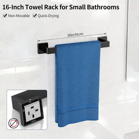 Gypie Bathroom Accessories Set Wall Mounted, 10-Piece 16In Matte Black