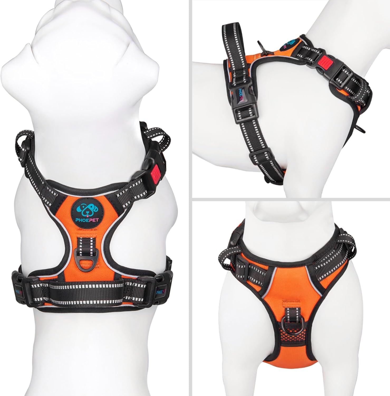 PHOEPET Reflective Dog Harness Large Breed Adjustable No Pull Vest