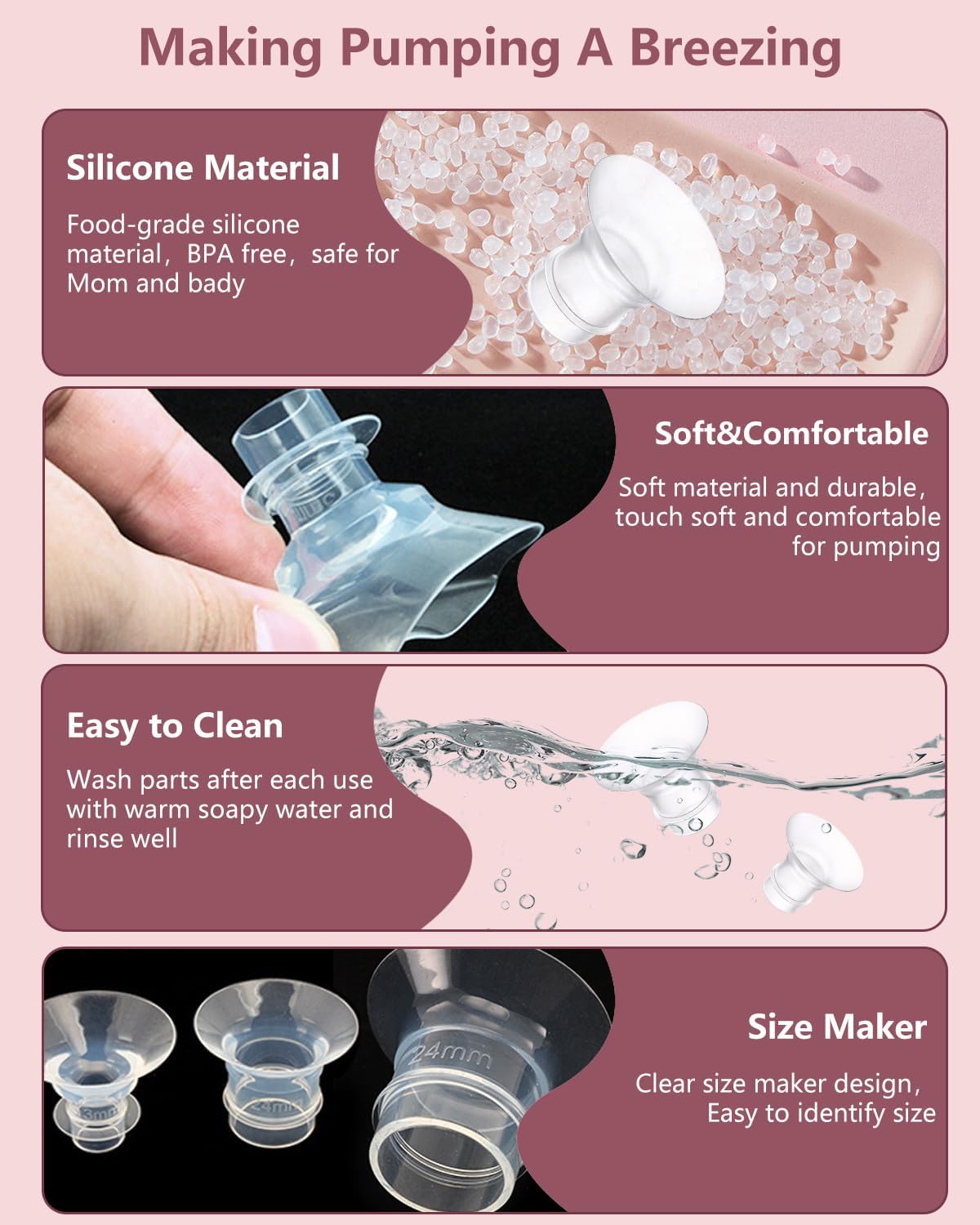 4Pcs Breast Pump Flange Insert 12mm Compatible with Momcozy/Spectra/Medela/eufy/Elvie/Lansinoh/Paruu P10 Breast Pump, Fit for Momcozy M5/M9/M6/V2 Pro/V2 pro/S12 Pro/eufy E10 S1 S1 Pro, 24mm Flange