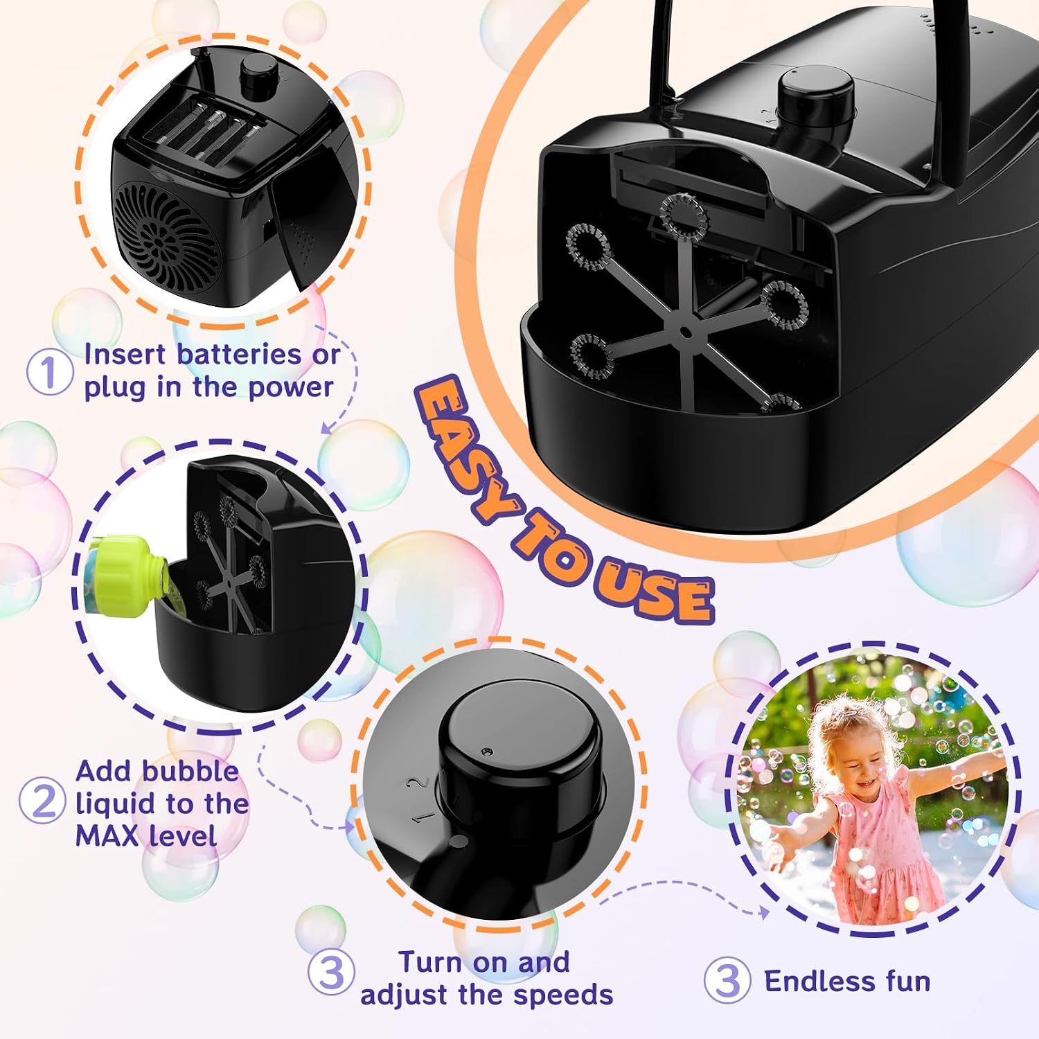 Bubble Machine, Automatic Bubble Blower Maker for Kids or Parties (Black)