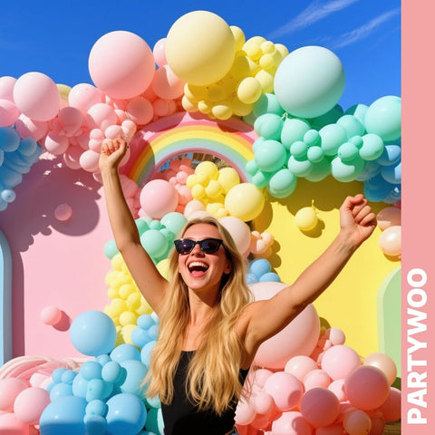 PartyWoo Pastel Rainbow Latex Helium Foil Balloons 66pcs 12 Inch