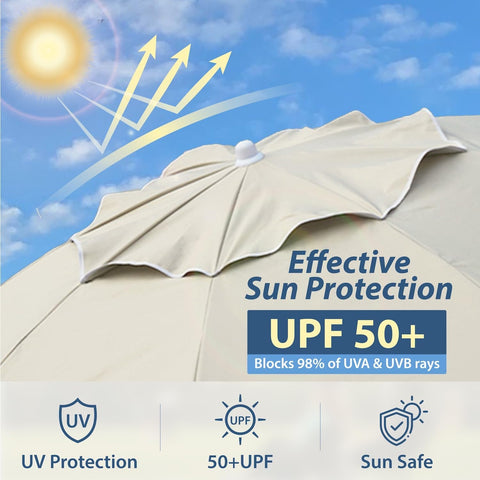 AMMSUN Shade Umbrella, Premium Portable Umbrella with Stand, 6.5ft Lightweight Free Standing Canopy for Sporting Games, Adjustable Instant Sun Protection and Easy to Carry, Beige