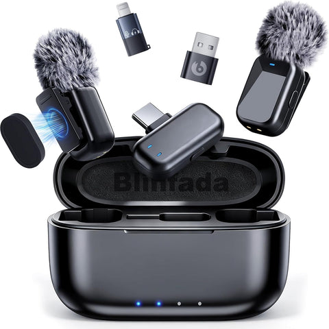 Mini Wireless Lavalier Microphone for iPhone Android Camera, Dual Channel Wireless Microphones with AI Noise Cancellation, 328ft Range, 36H Battery Case, Type-C, Lightning & USB Plug & Play