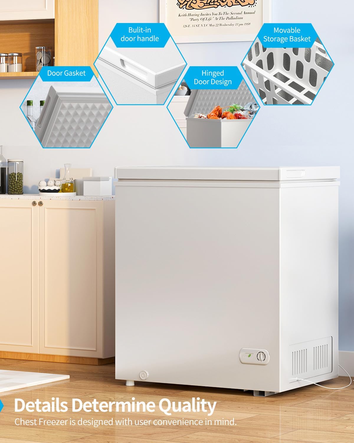 7.0 Cubic Feet Chest Freezer, White Deep Freezer with Removable Baskets, Adjustable Temperature