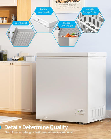 7.0 Cubic Feet Chest Freezer, White Deep Freezer with Removable Baskets, Adjustable Temperature